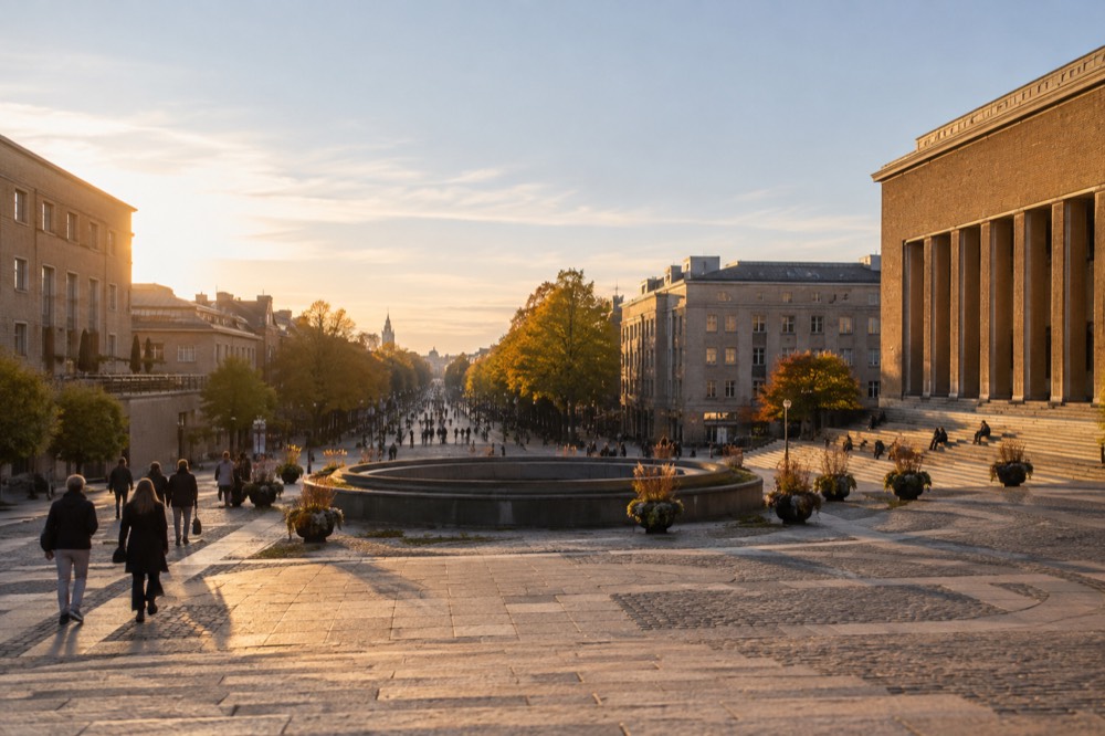 People walking along Avenyn, Gothenburg's main boulevard, in daylight