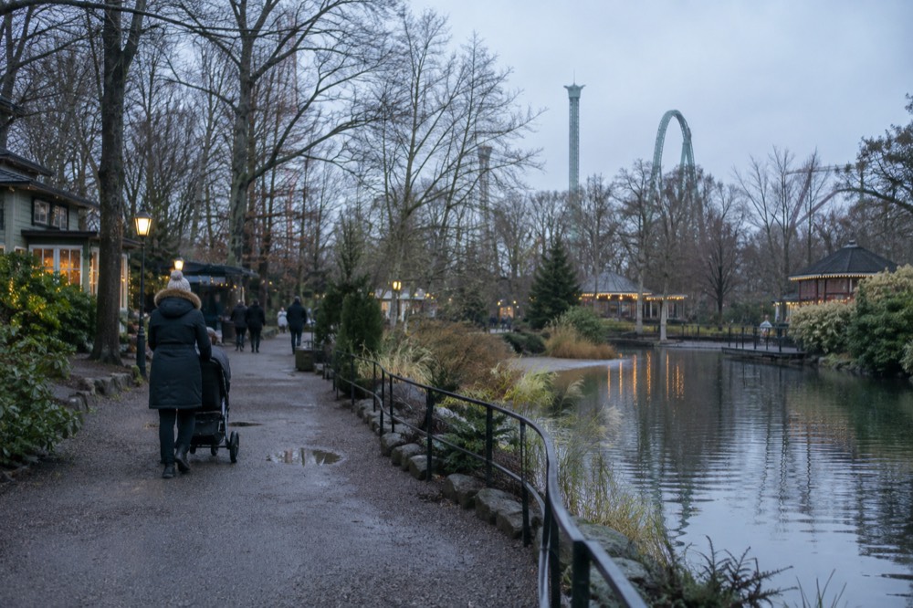 The Liseberg ferris wheel lit at night above the Gothenburg skyline