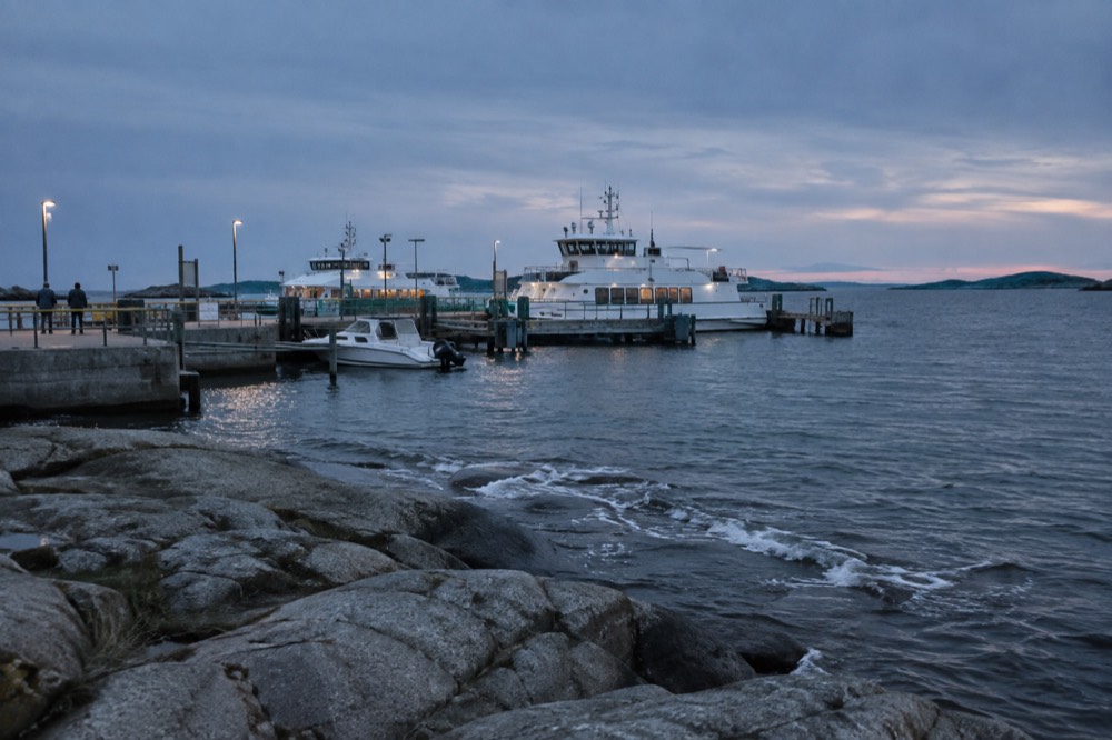 Clear water breaking on exposed granite rocks at the southern tip of an archipelago island