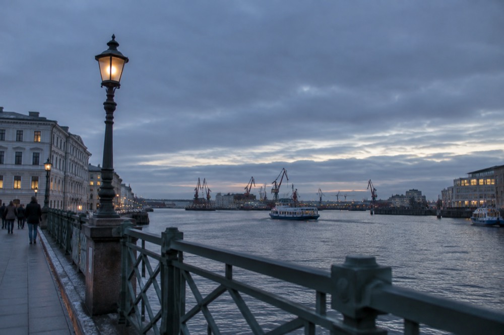 The Göta älv river and harbour cranes seen from a central Gothenburg bridge