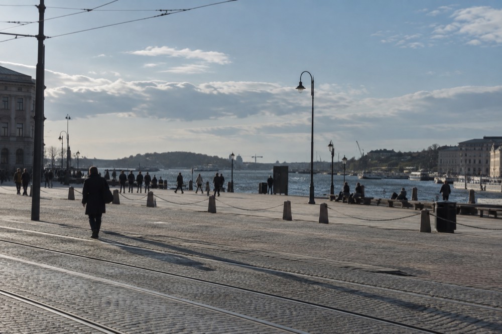 Harbour and islands in soft evening light from Gothenburg waterfront