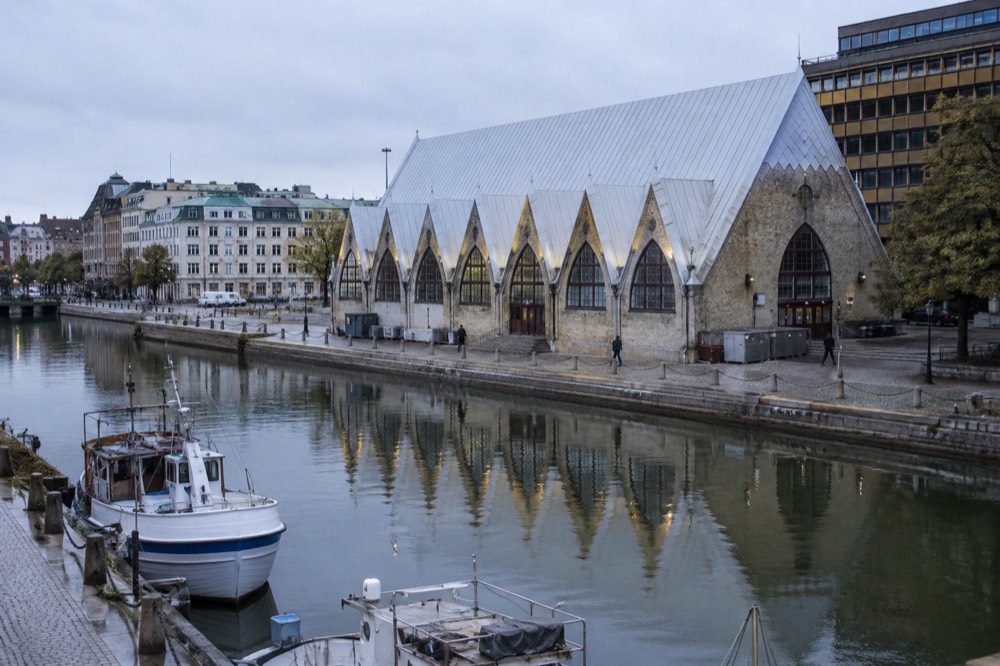 The fish church market hall seen from Rosenlund canal